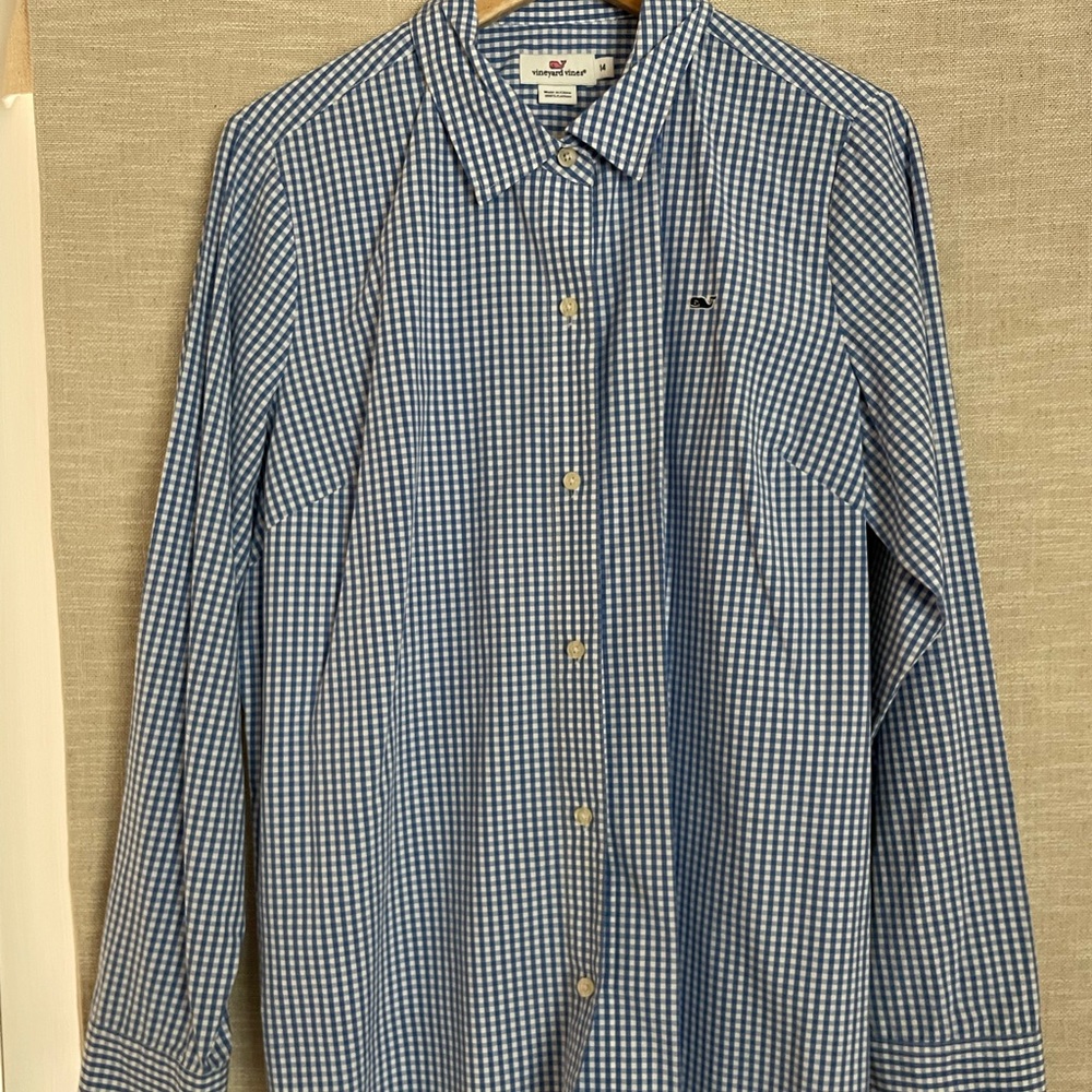 Vineyard Vines Gingham Button up Shirt Sz. 14 Blue/White
